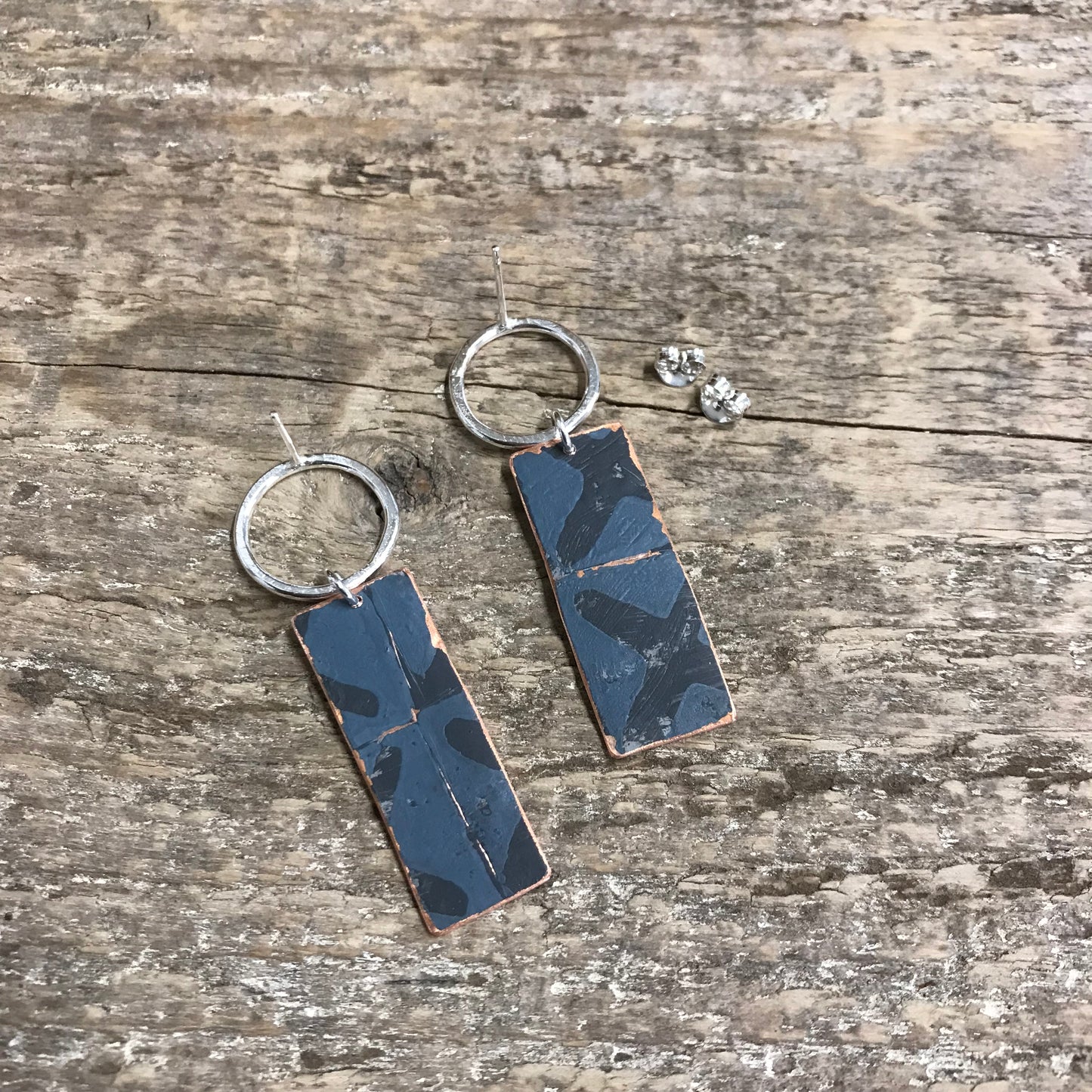 blue & black playful painterly earrings