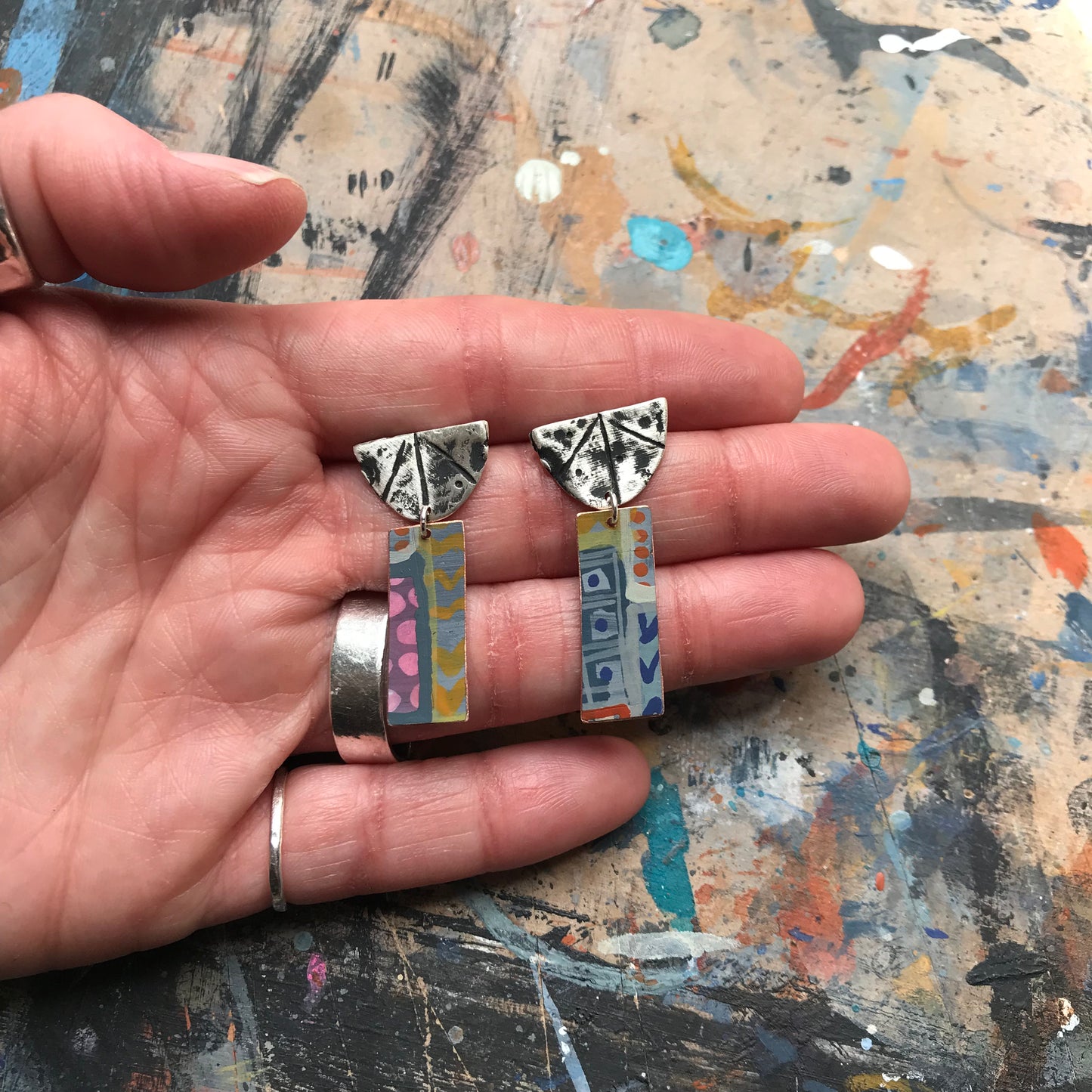 the dark pink & blue ON THE CUSP earrings