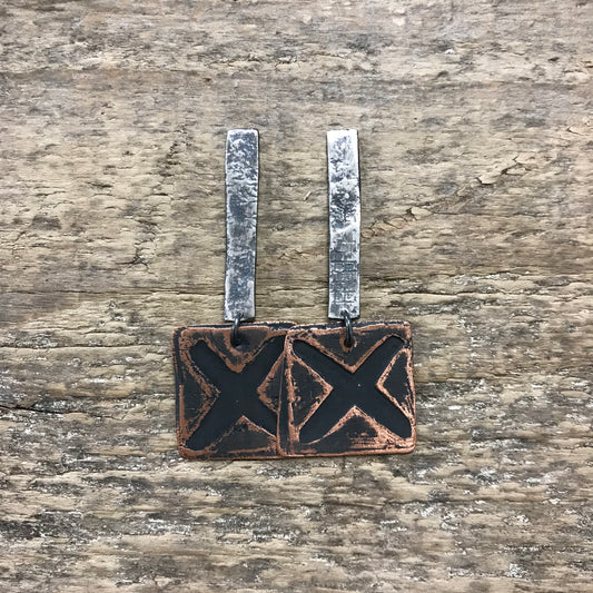 etched X earrings