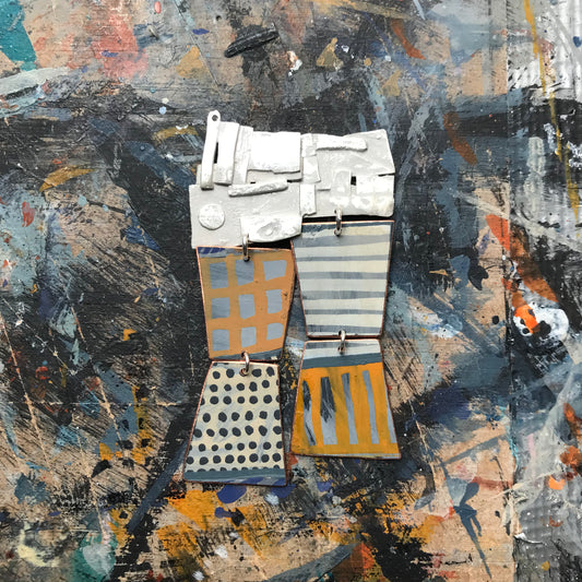 the artists muse ON THE CUSP earrings with abstract collage & yellow grid